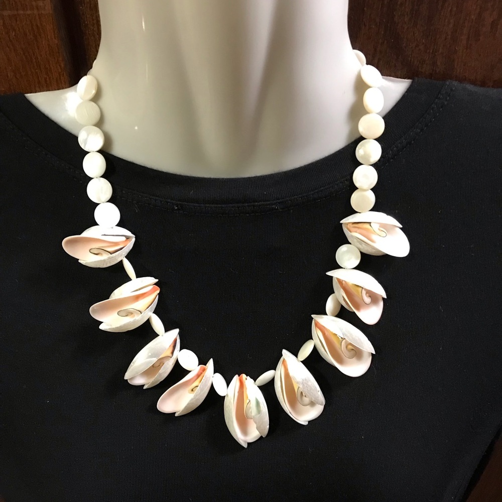 Summer Beachy White and Pink Shell Necklace